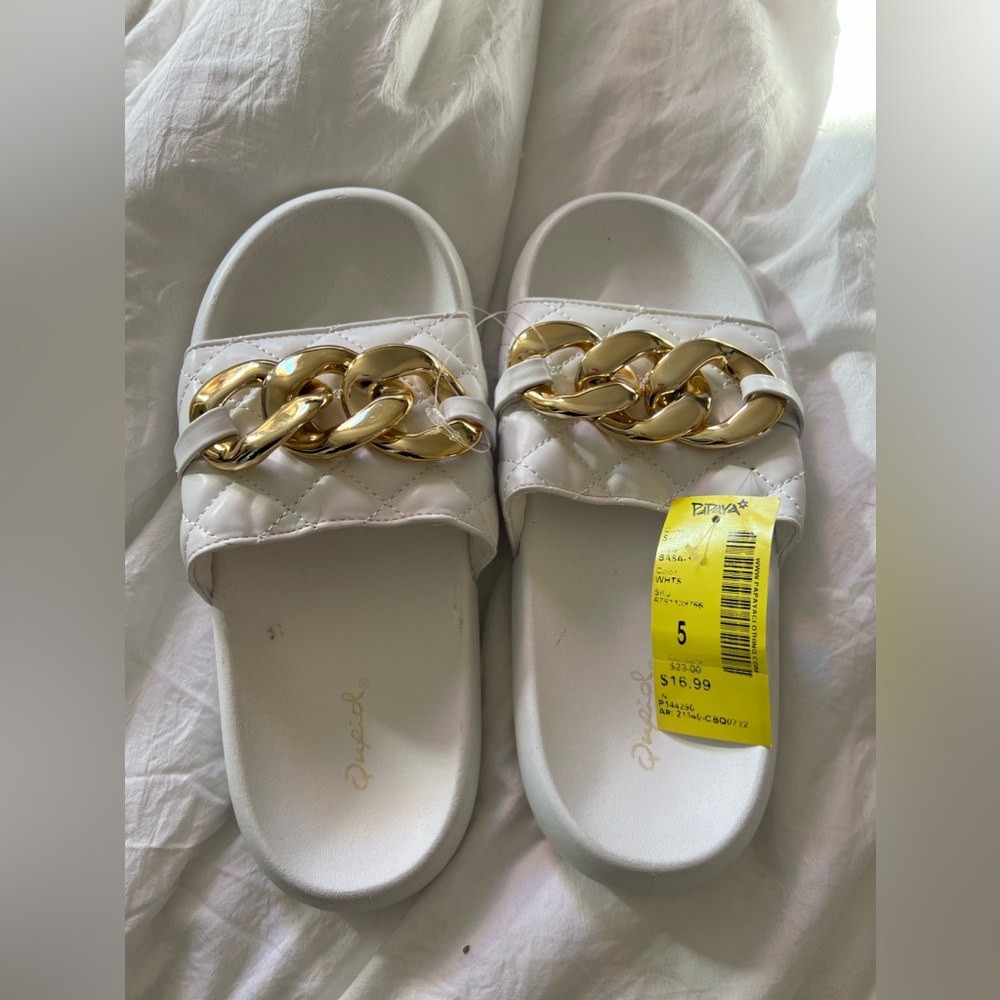 Papaya white quilt slippers